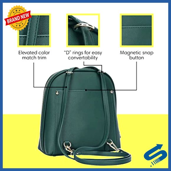 Convertible Vegan Leather Backpack Purse with Shoulder Strap, 10.5x4x11.5in main image 5